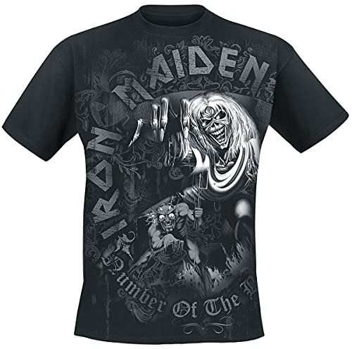 Iron Maiden Number of The Beast Grey Tone Hombre Camiseta Negro L 100% algodón Regular