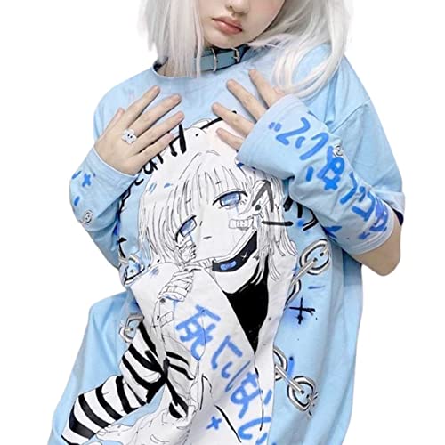 Vocha Anime Ropa Goth Camiseta Kawaii T Shirt Y2k Top Aesthetic Clothes Vintage Camisetas Harajuku T Shirt (A,XL,XL)