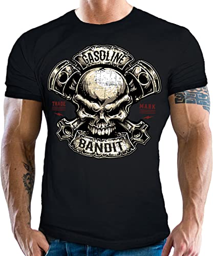 Gasoline Bandit Camiseta Biker Racer – Piston Skull, Negro , L