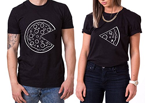 Pizza King Queen Partnerlook Camiseta de los Pares Dulce para Parejas como Regalos, Größe2:XL;Partner Shirts:Damen T-Shirt Weiß