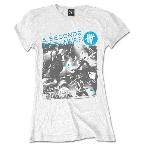 5 Seconds Of Summer Collage en Vivo Camiseta, Blanco, S para Mujer