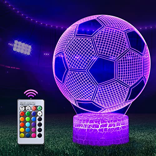 Regalo de Fútbol para niños, 3D Lámpara de Escritorio Mesa 16 cambiar el color botón táctil de escritorio del USB LED lámpara, regalo creativo cumpleaños de Navidad, regalo comunion niño, Decoración
